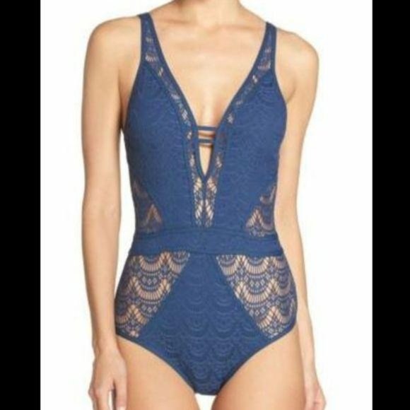 BECCA Other - NWT Becca Crochet Show & Tell Plunging V-Neck One-Piece Swimsuit